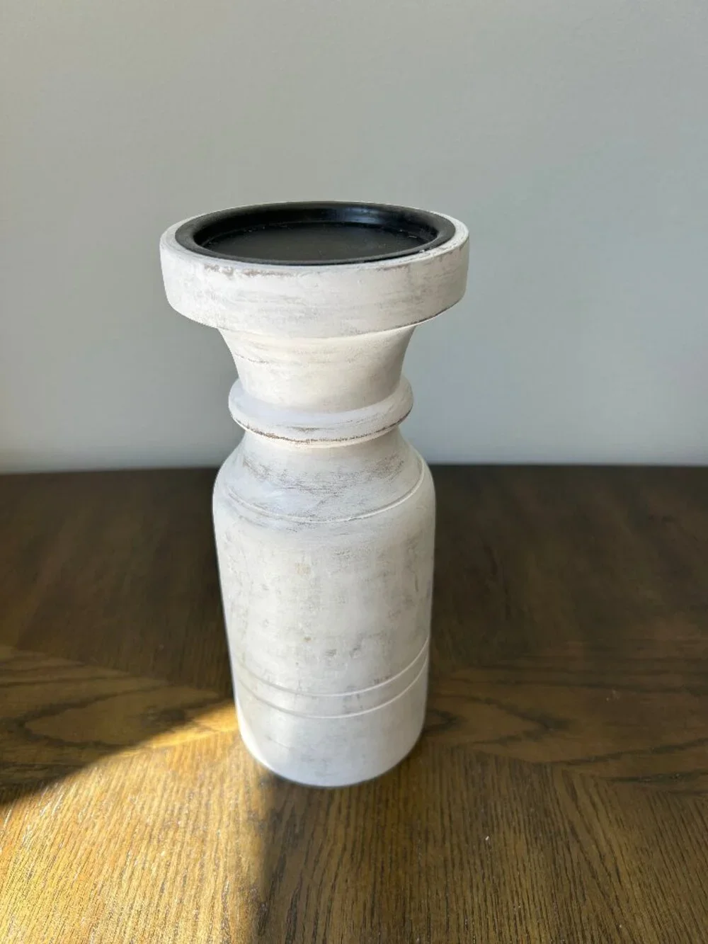 White and Gray Distressed Wood Candle Holder